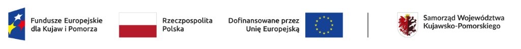 Logotypy Unii Europejskiej Białoczerwona Flaga Polski oraz logo wojewodztwa Kujawsko-Pomorskiego